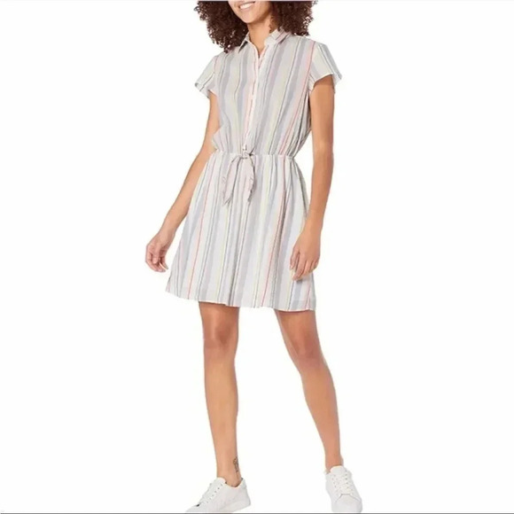 J.Crew Mercantile Rainbow Seersucker Collared Tie Front Dress Size XXS - Picture 1 of 12